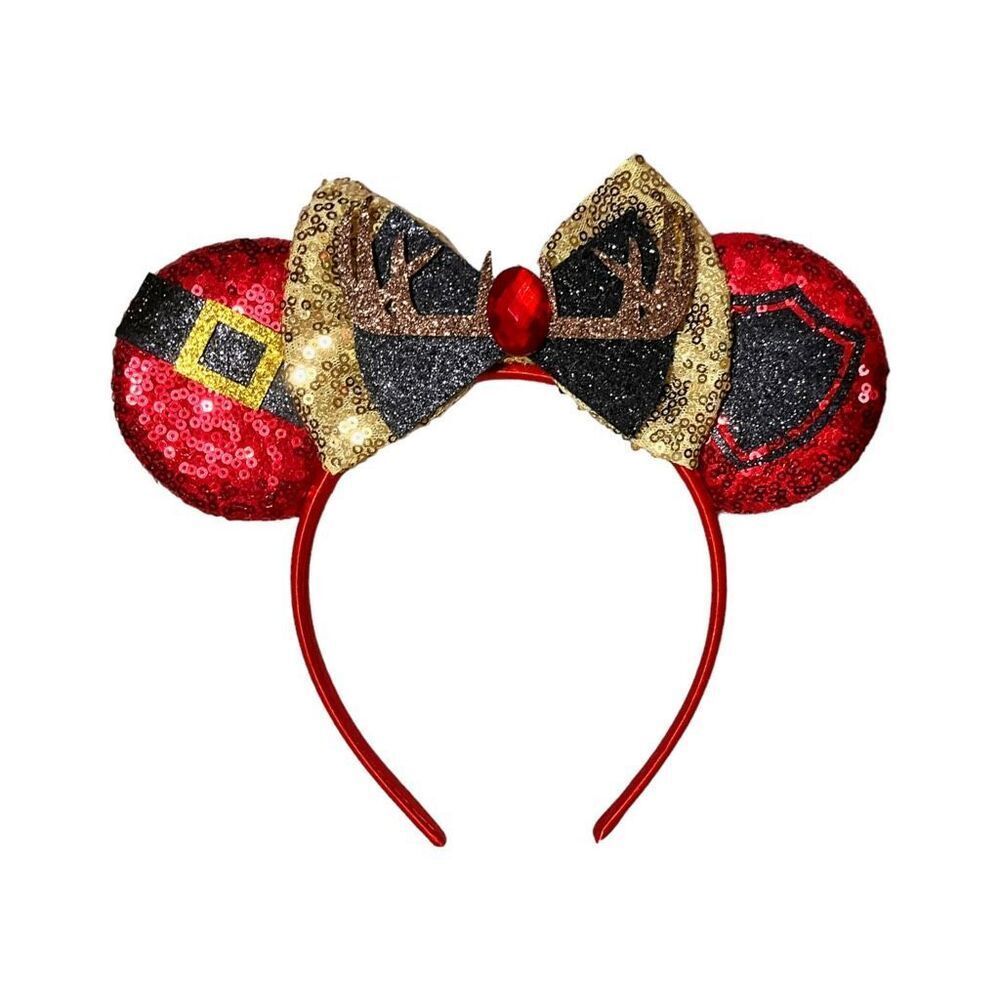 New Disney Inspired Santa Claus Reindeer Mouse Ear Headband Red Sequin Christmas